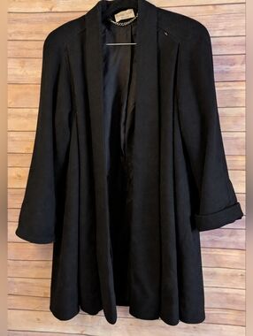 Vintage Ashley Scott Black Wool Blend Coat Open Front Longline Jacket Women’s